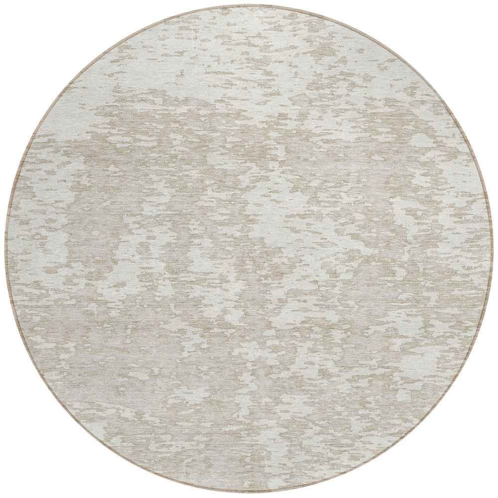 8' Ivory And Off White Round Abstract Washable Indoor Outdoor Area Rug