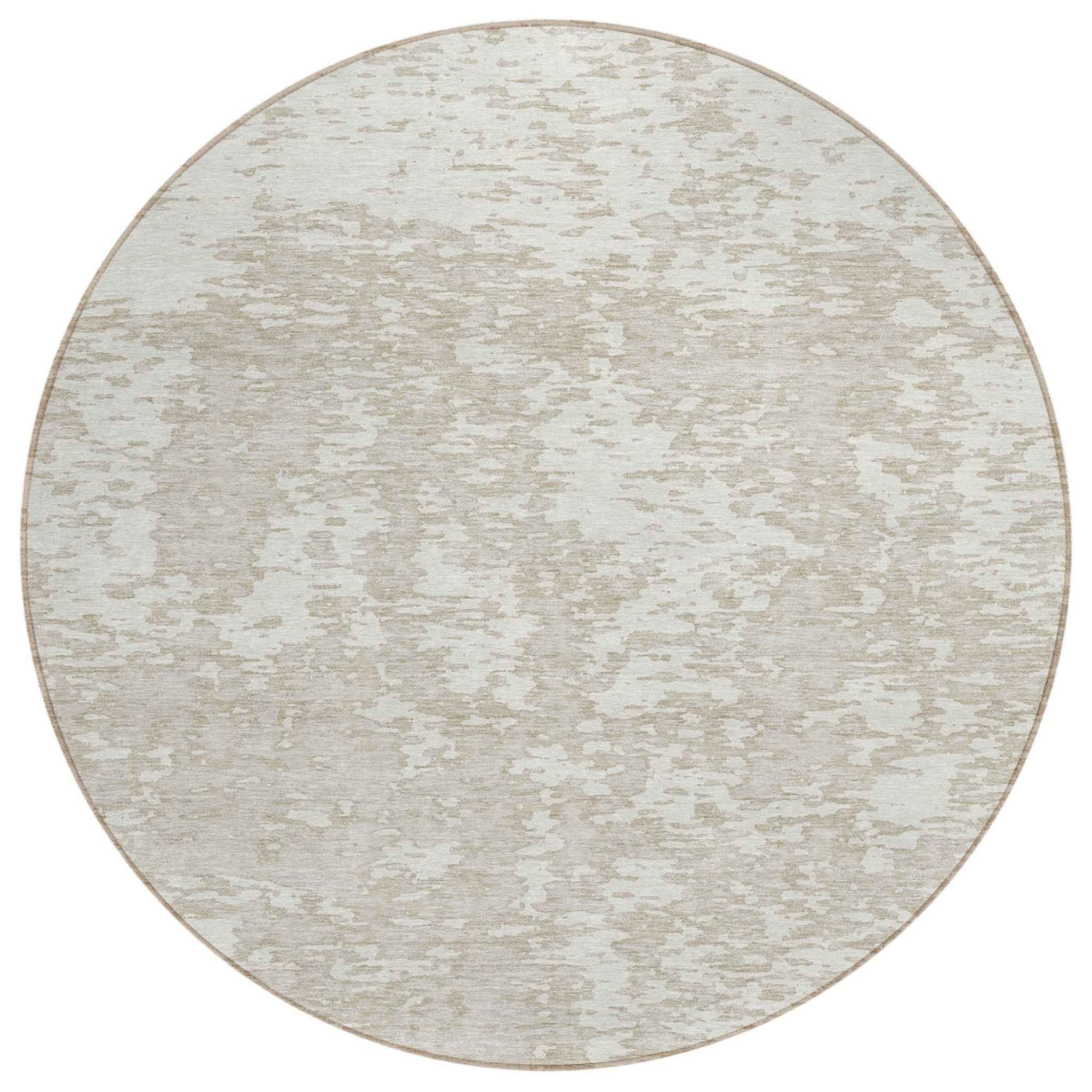 8' Ivory And Off White Round Abstract Washable Indoor Outdoor Area Rug