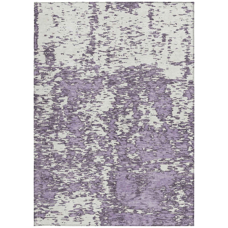 5' X 8' Lavender And Ivory Abstract Washable Indoor Outdoor Area Rug