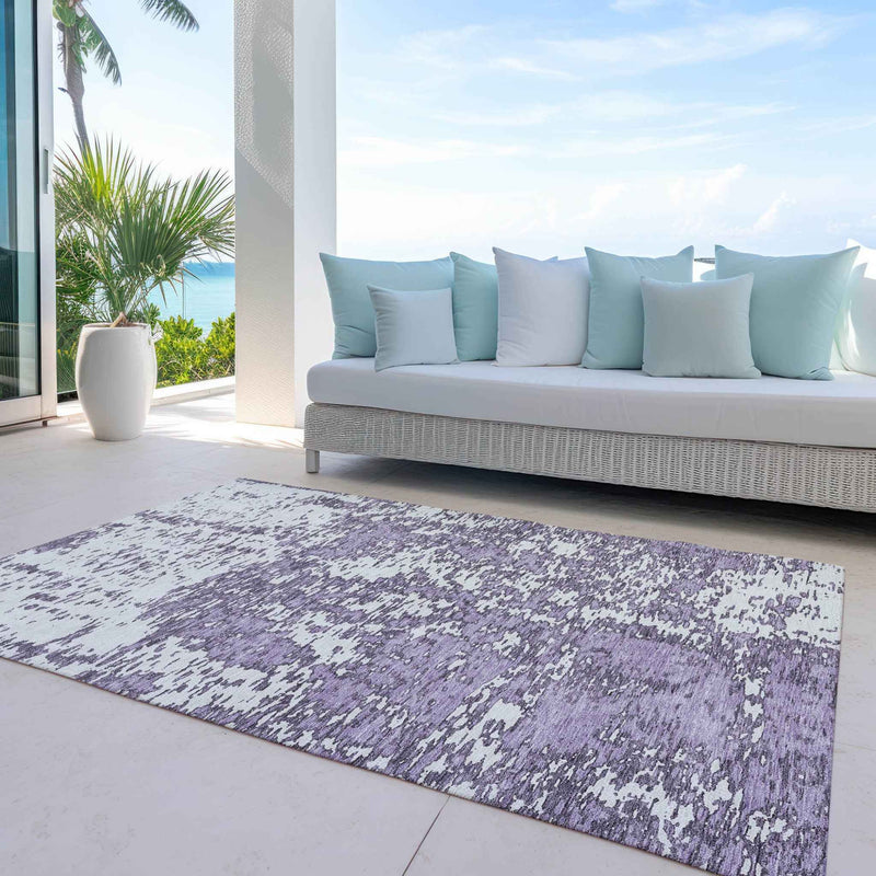 5' X 8' Lavender And Ivory Abstract Washable Indoor Outdoor Area Rug