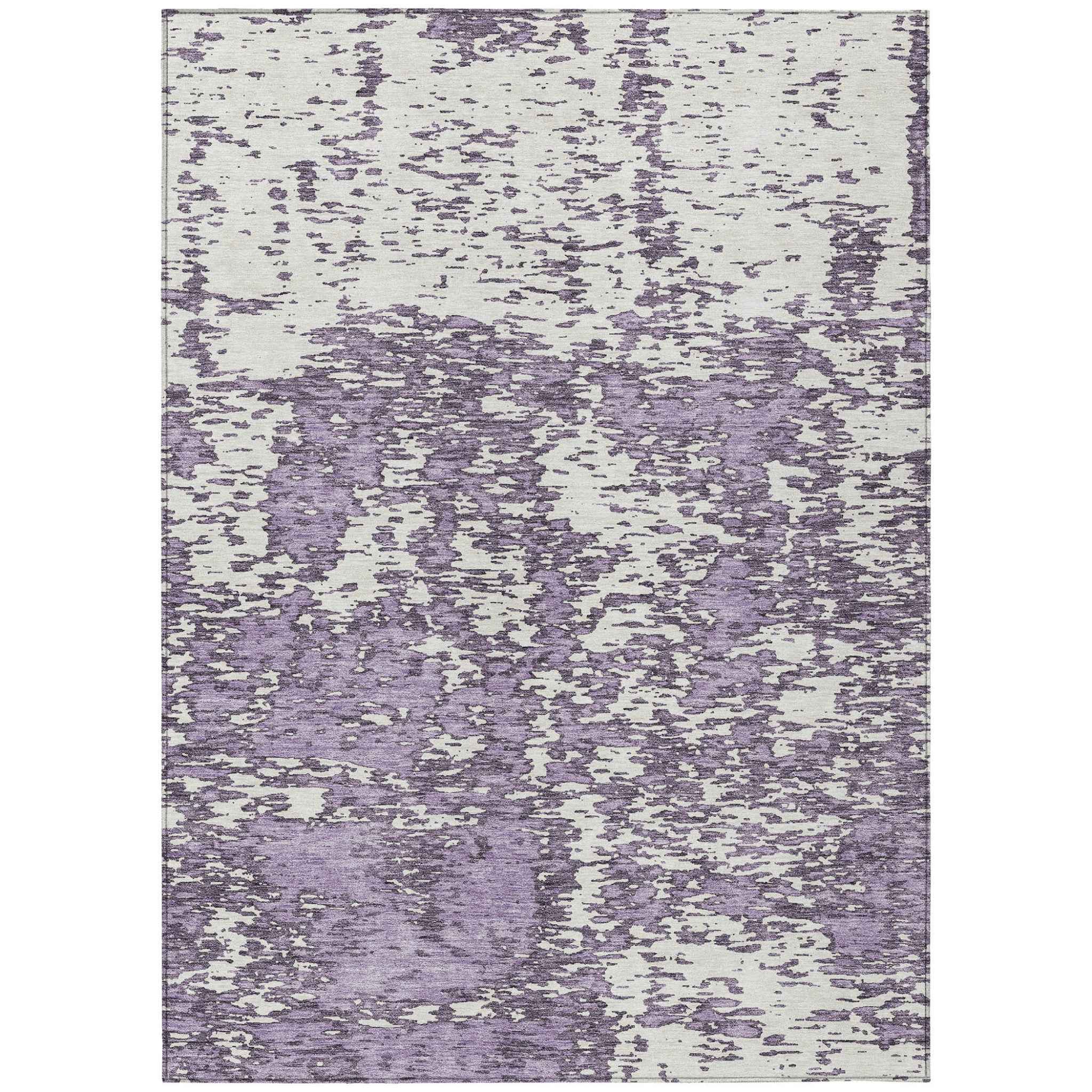 5' X 8' Lavender And Ivory Abstract Washable Indoor Outdoor Area Rug