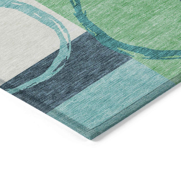 5' X 8' Teal Blue And Green Geometric Washable Indoor Outdoor Area Rug