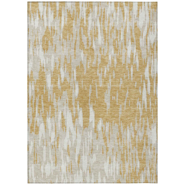 3' X 5' Gold And Ivory Abstract Washable Indoor Outdoor Area Rug