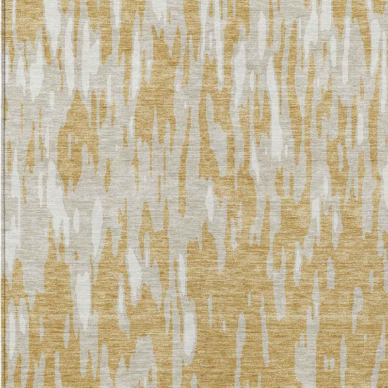 3' X 5' Gold And Ivory Abstract Washable Indoor Outdoor Area Rug