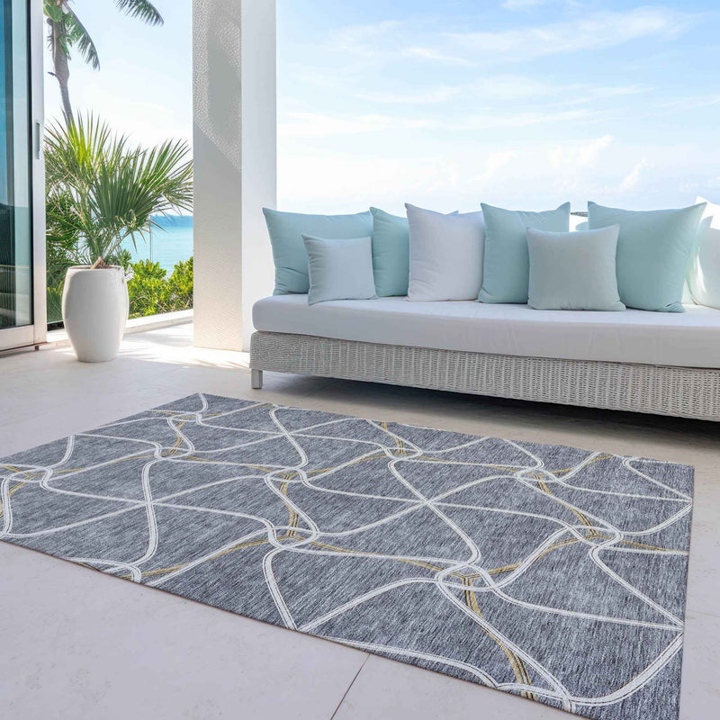 8' X 10' Gray And Ivory Geometric Washable Indoor Outdoor Area Rug