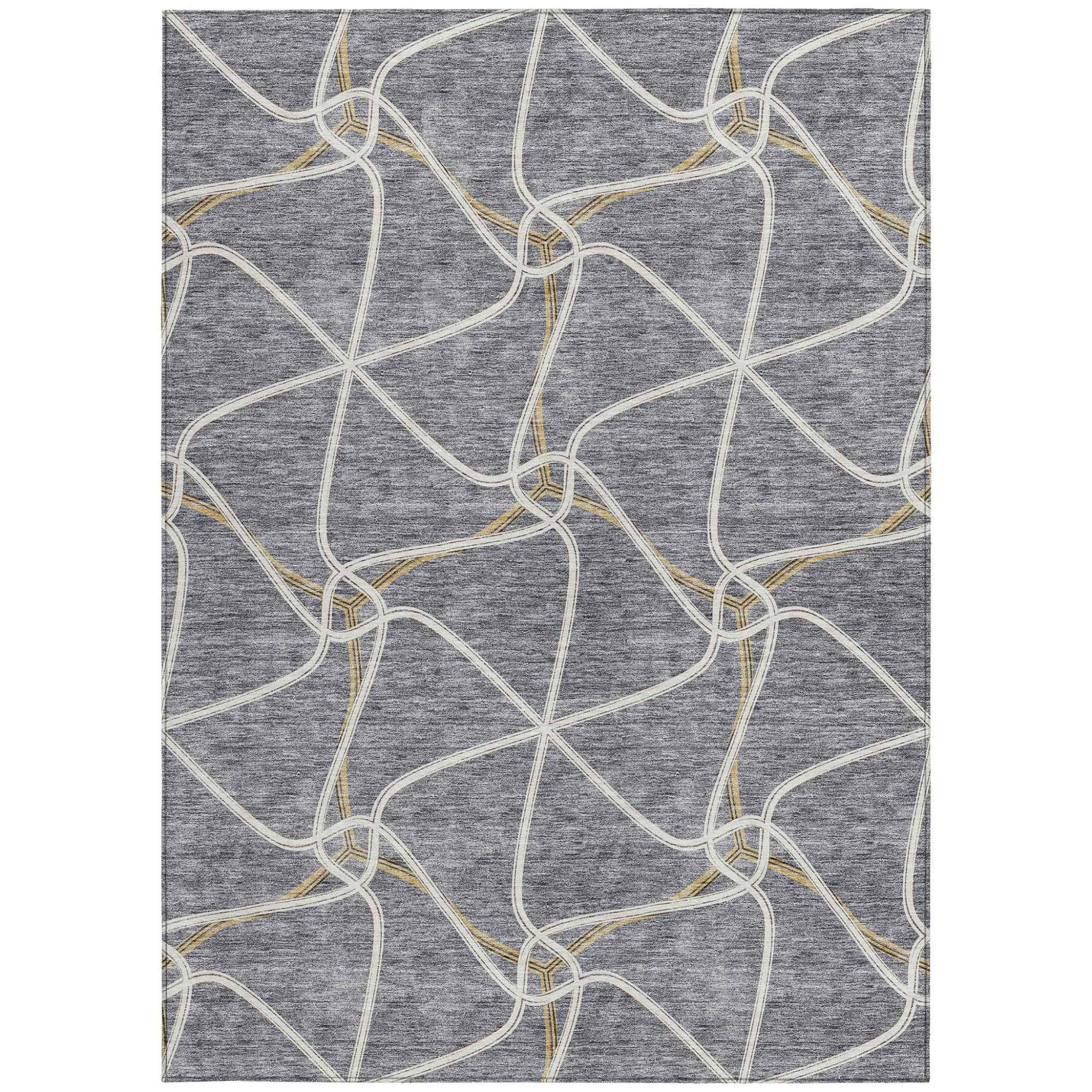 8' X 10' Gray And Ivory Geometric Washable Indoor Outdoor Area Rug