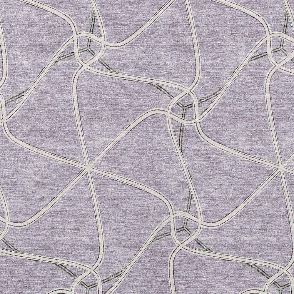 9' X 12' Lavender And Ivory Geometric Washable Indoor Outdoor Area Rug