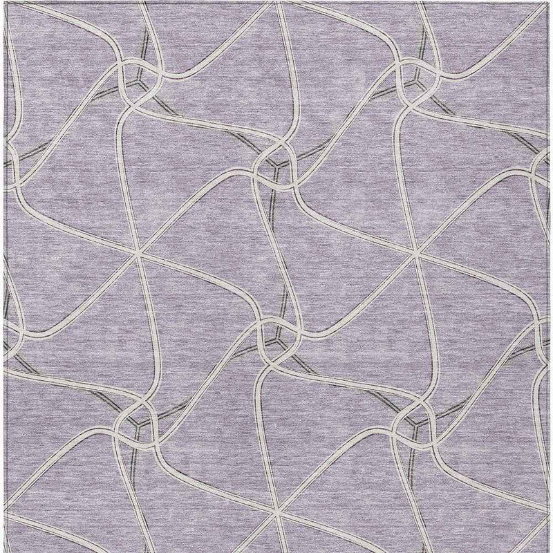 9' X 12' Lavender And Ivory Geometric Washable Indoor Outdoor Area Rug