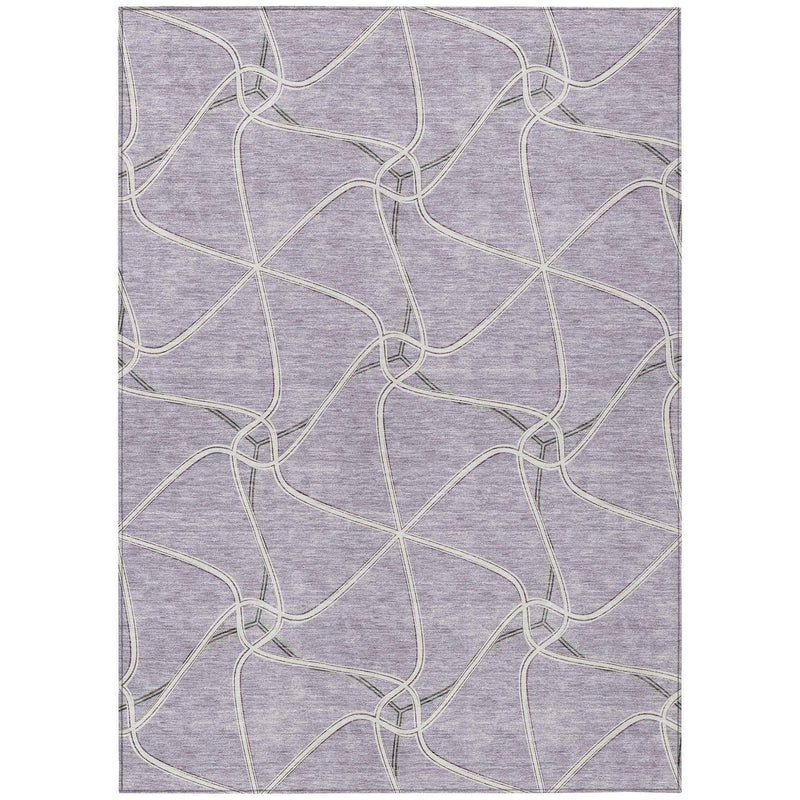 9' X 12' Lavender And Ivory Geometric Washable Indoor Outdoor Area Rug