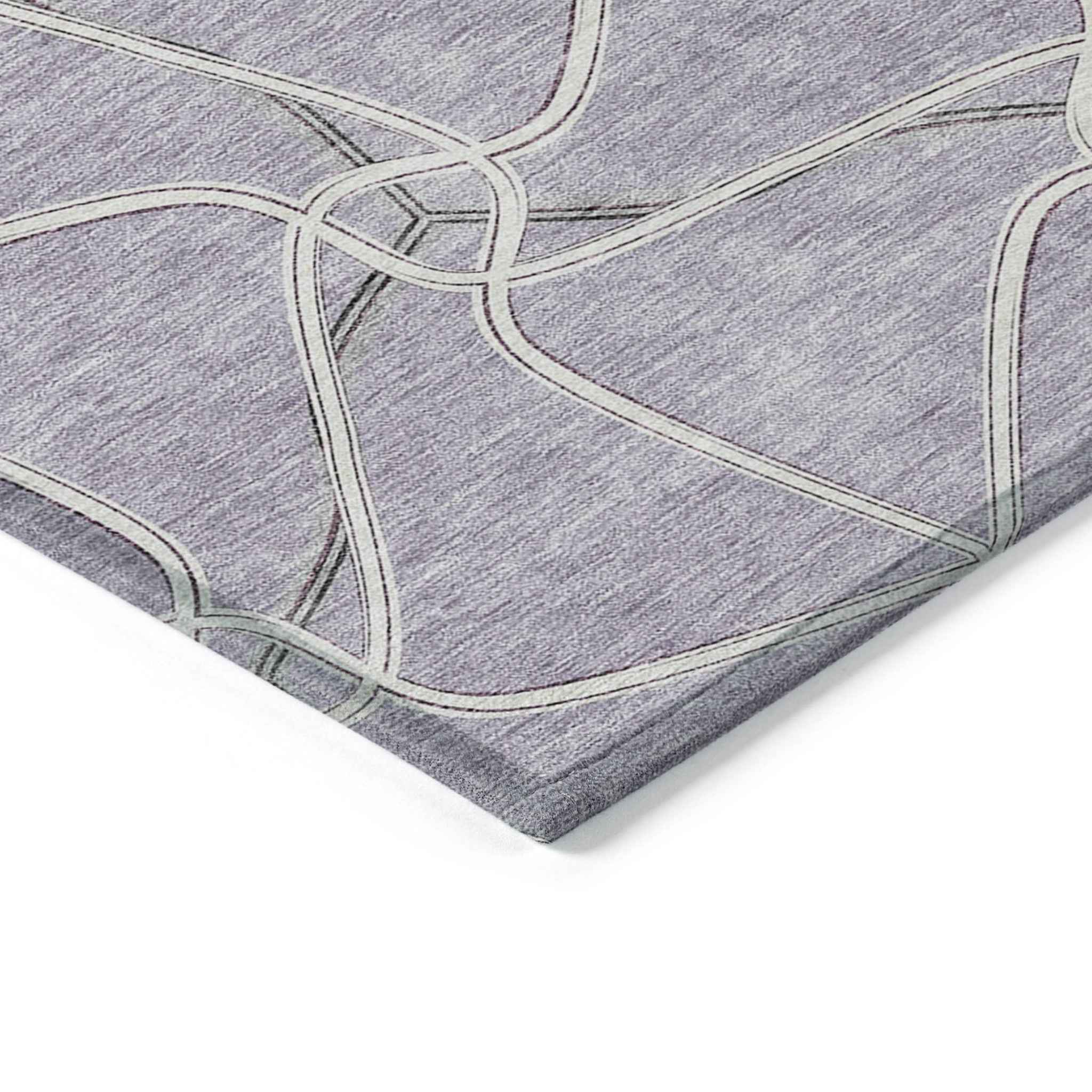 9' X 12' Lavender And Ivory Geometric Washable Indoor Outdoor Area Rug