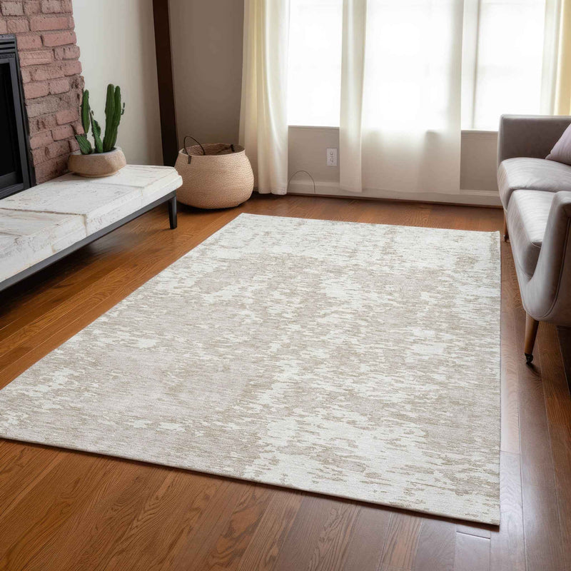 3' X 5' Ivory And Off White Abstract Washable Indoor Outdoor Area Rug