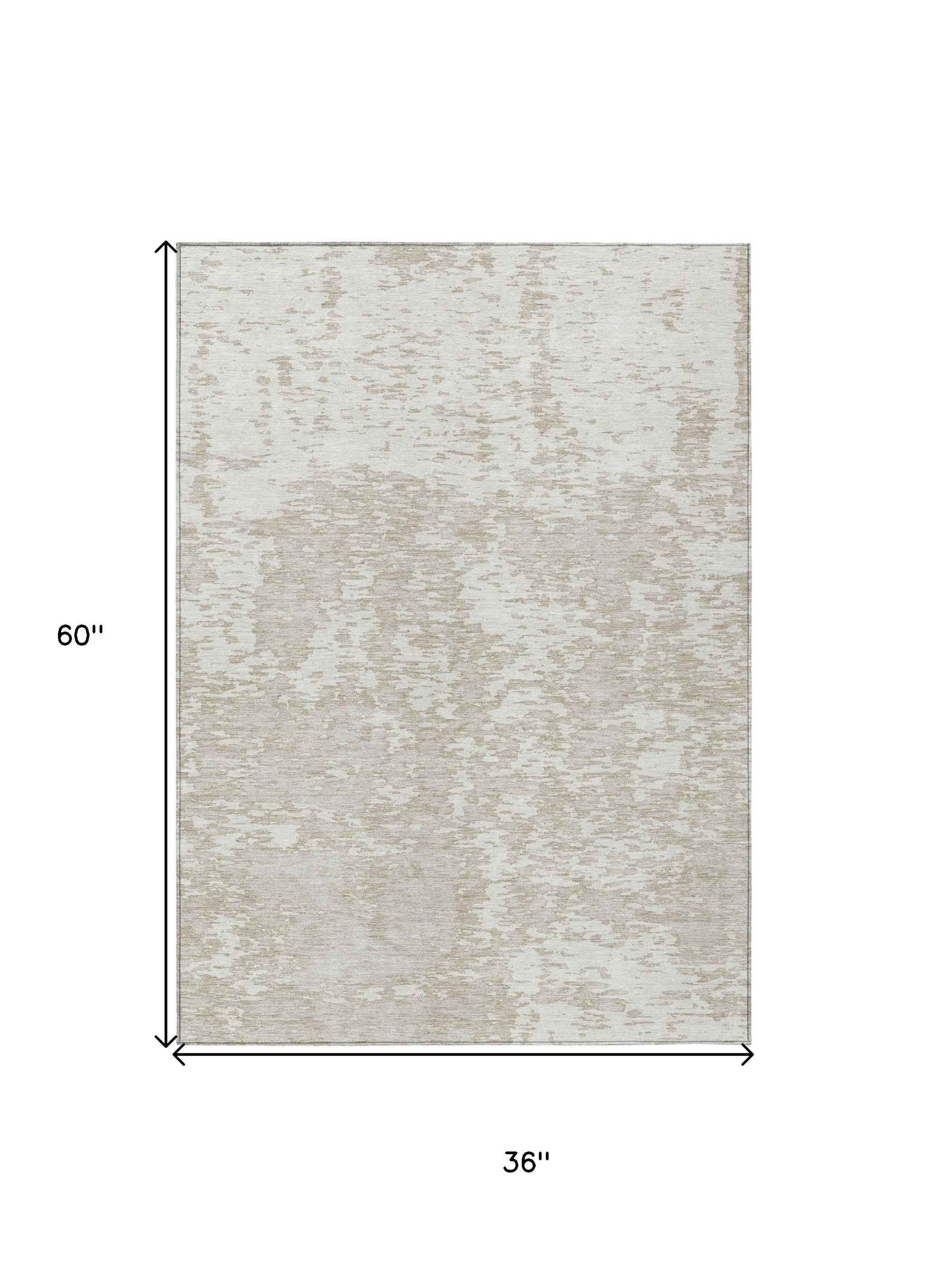 3' X 5' Ivory And Off White Abstract Washable Indoor Outdoor Area Rug