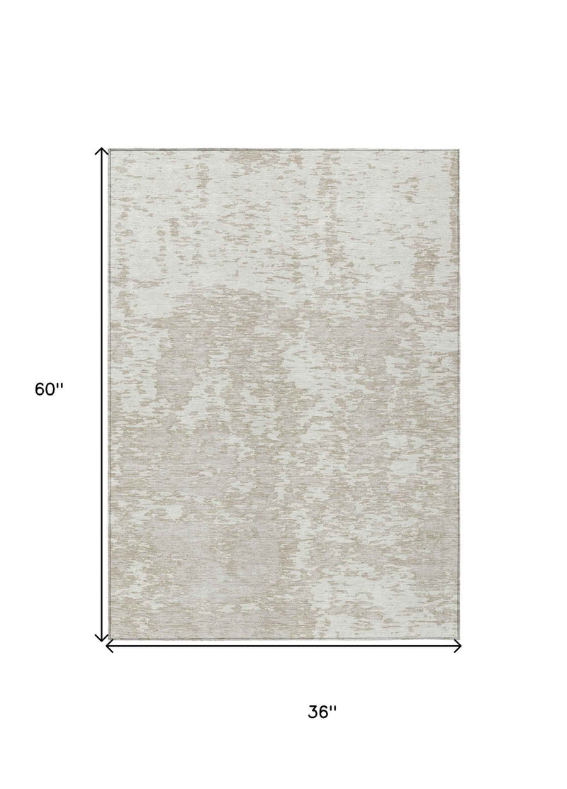 3' X 5' Ivory And Off White Abstract Washable Indoor Outdoor Area Rug