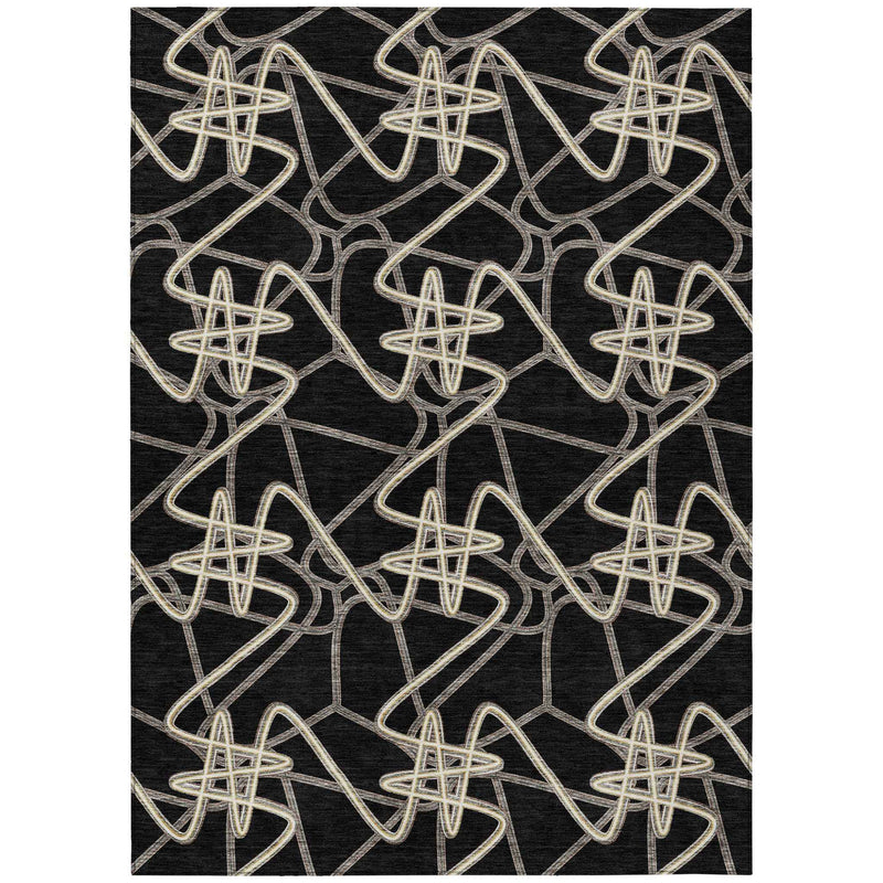 10' X 14' Black Ivory And Brown Geometric Washable Indoor Outdoor Area Rug