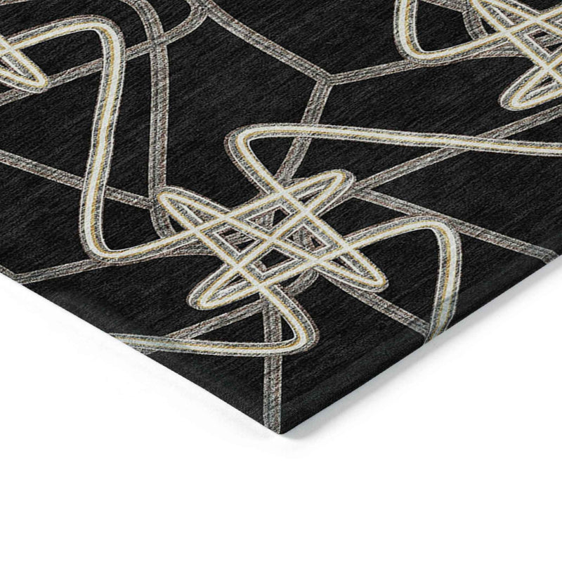10' X 14' Black Ivory And Brown Geometric Washable Indoor Outdoor Area Rug