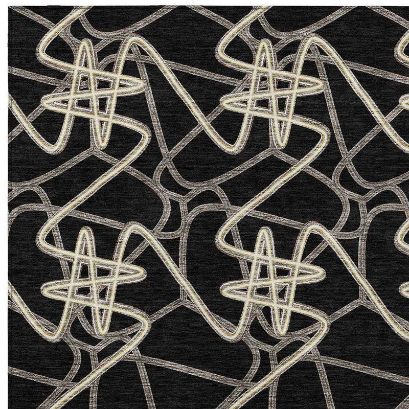 10' X 14' Black Ivory And Brown Geometric Washable Indoor Outdoor Area Rug