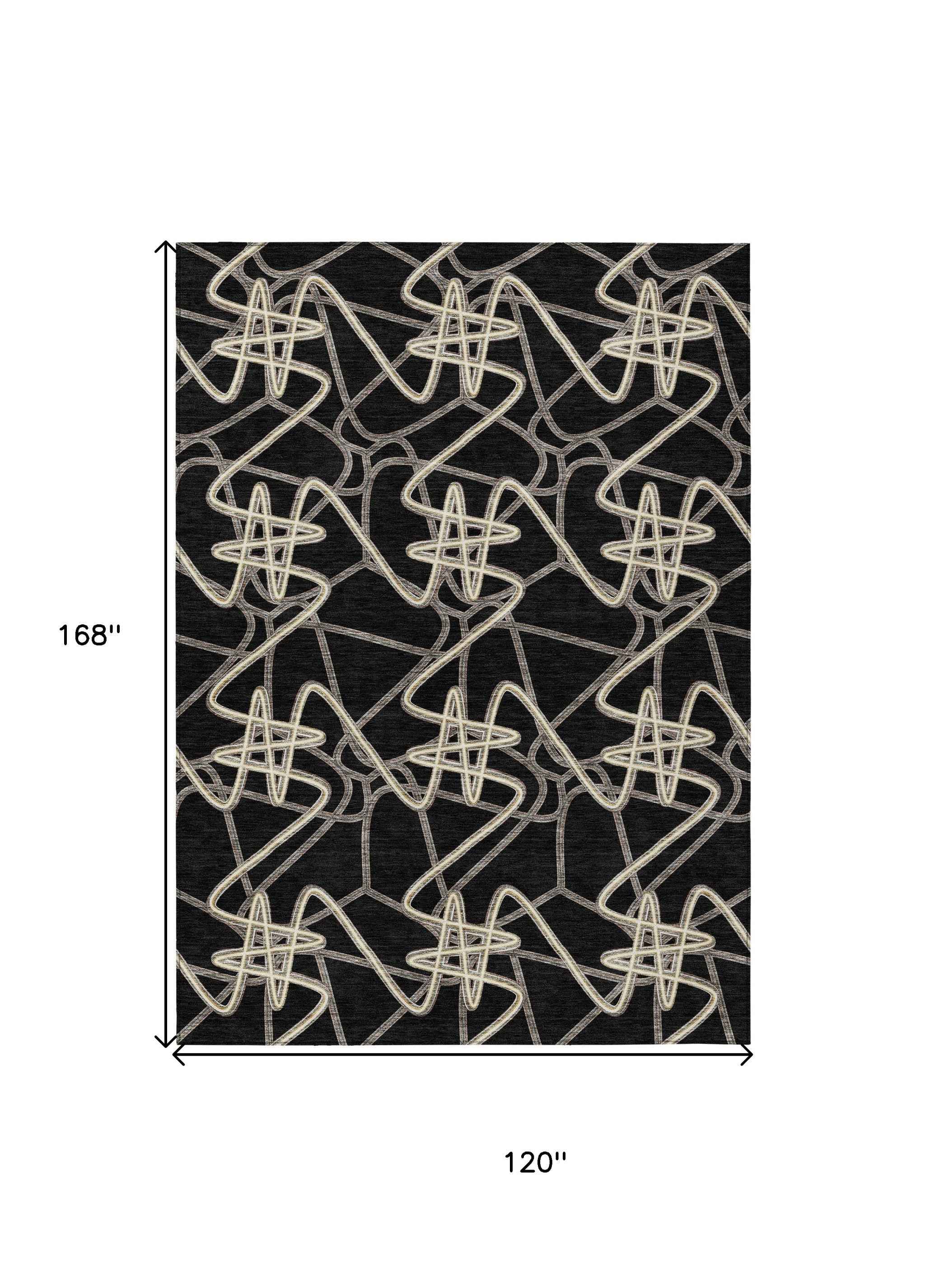 10' X 14' Black Ivory And Brown Geometric Washable Indoor Outdoor Area Rug