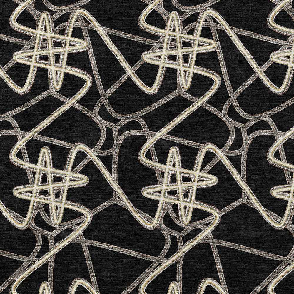 3' X 5' Black Ivory And Brown Geometric Washable Indoor Outdoor Area Rug