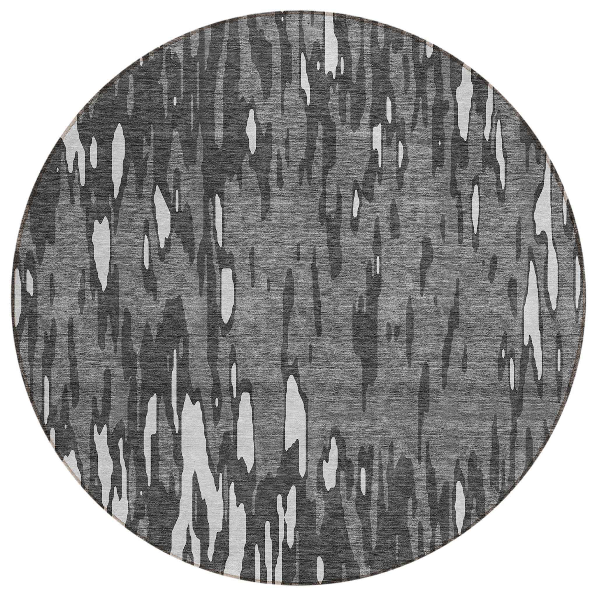 8' Gray And Ivory Round Abstract Washable Indoor Outdoor Area Rug