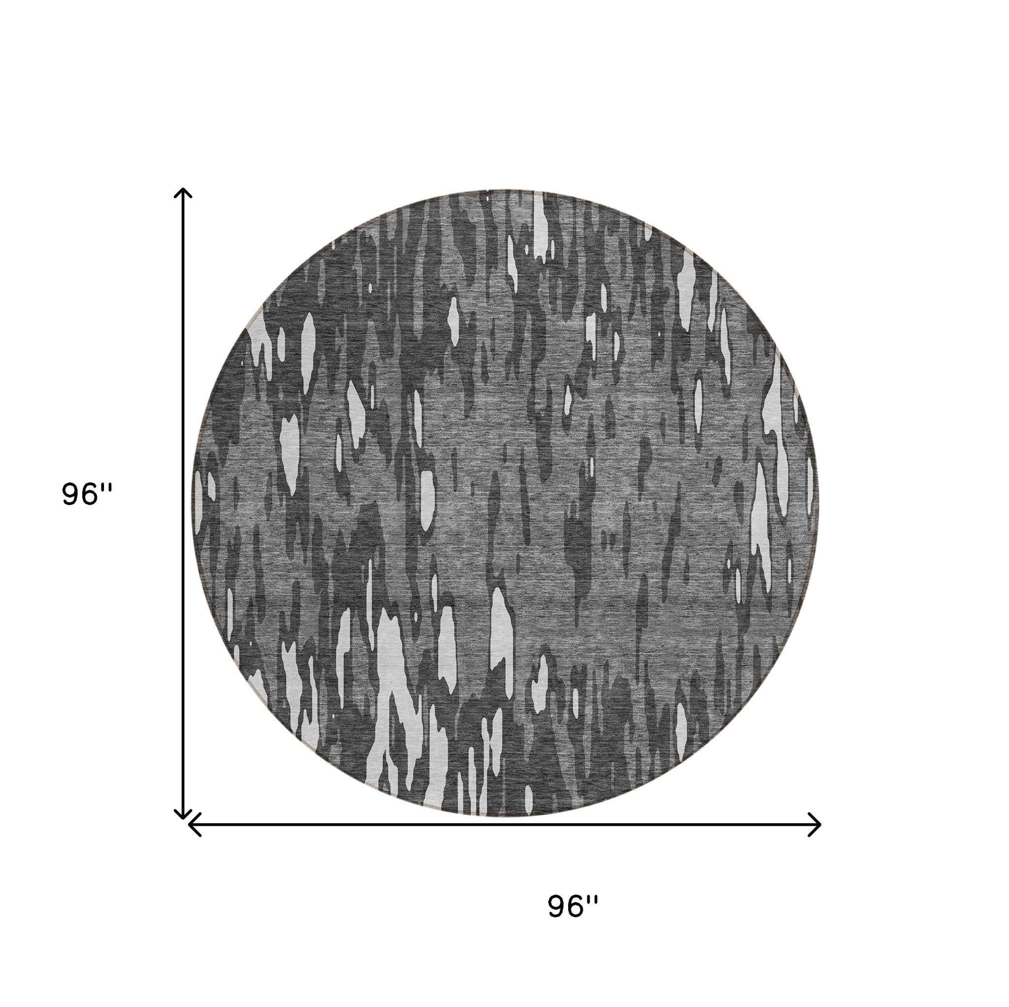 8' Gray And Ivory Round Abstract Washable Indoor Outdoor Area Rug