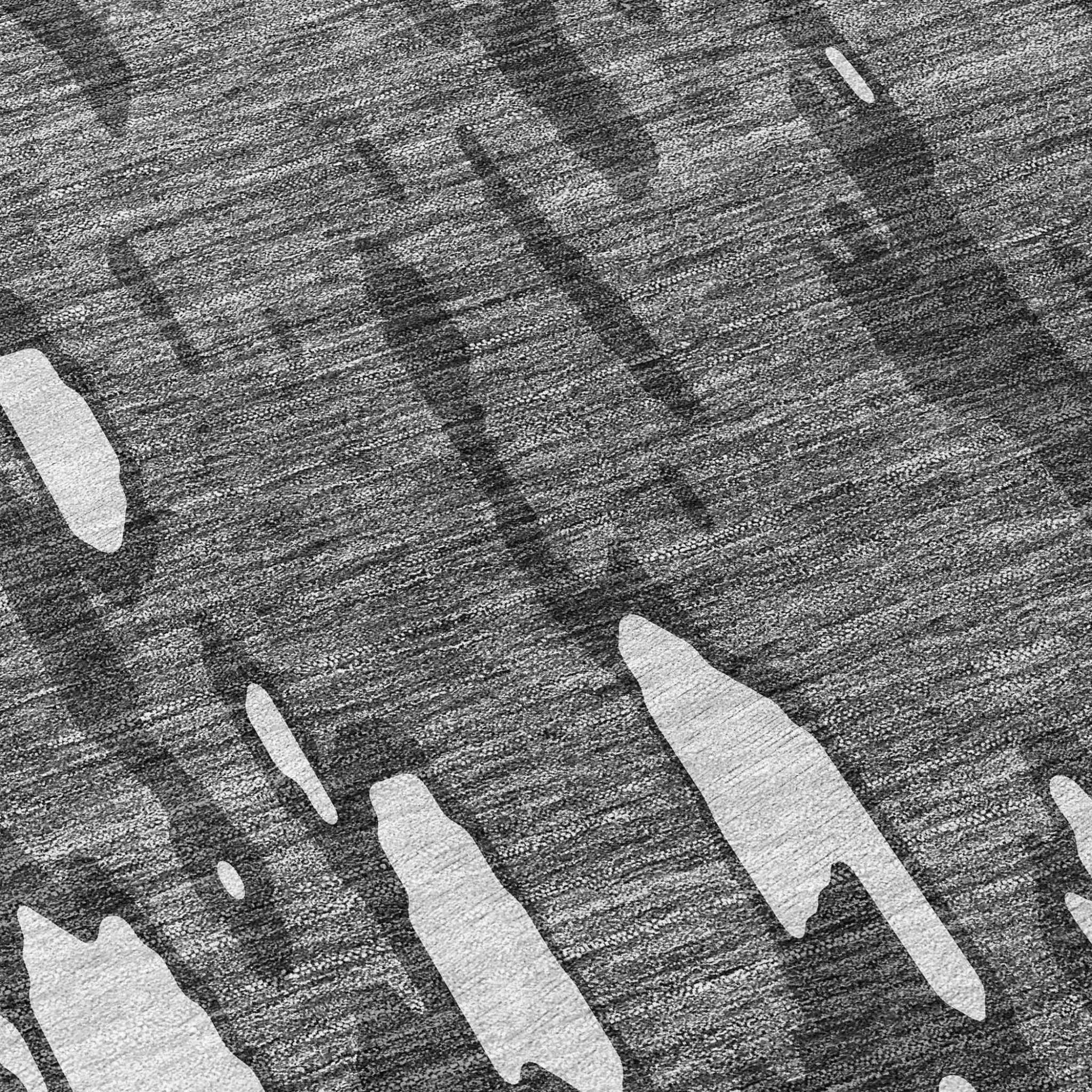 8' Gray And Ivory Round Abstract Washable Indoor Outdoor Area Rug