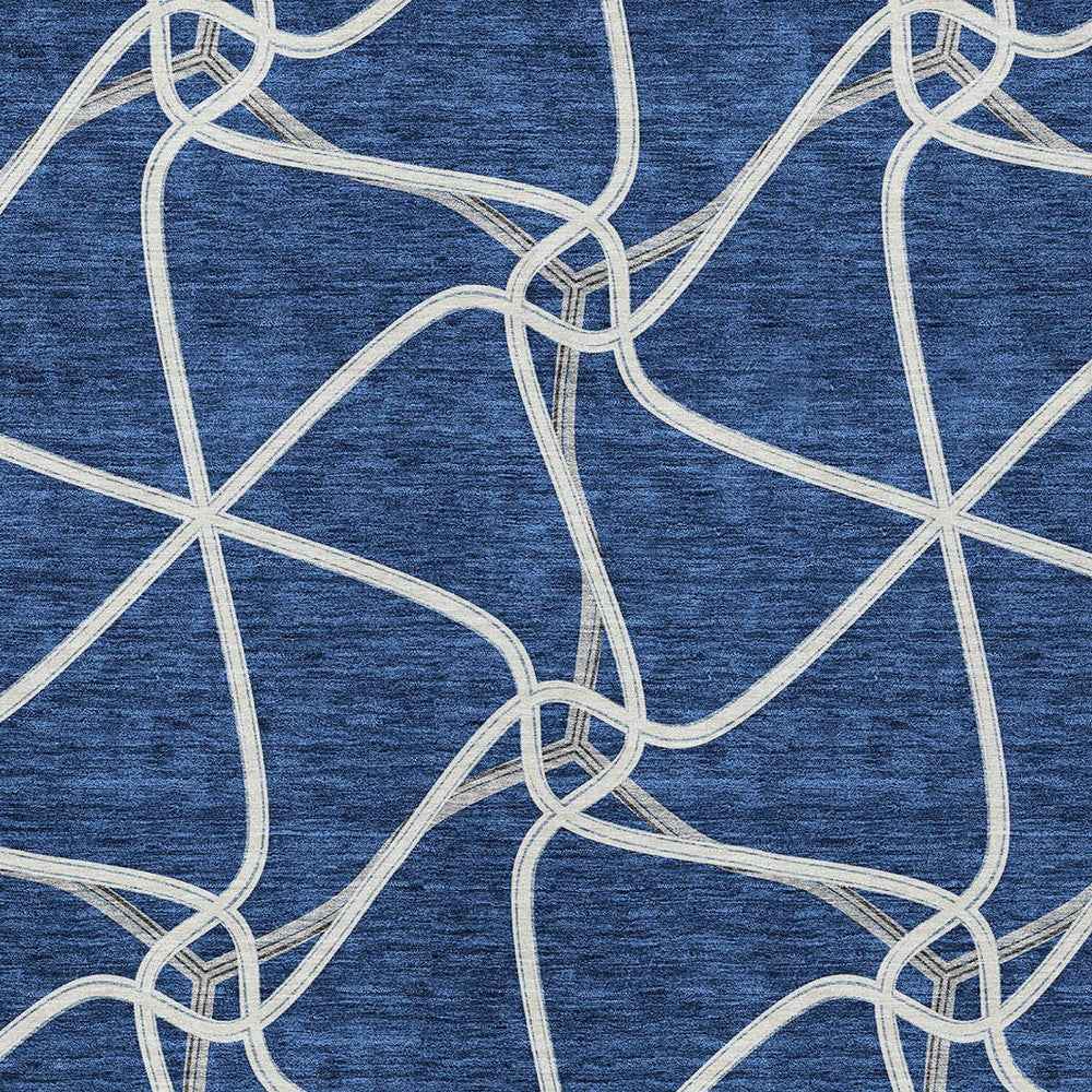 10' X 14' Blue And Ivory Geometric Washable Indoor Outdoor Area Rug