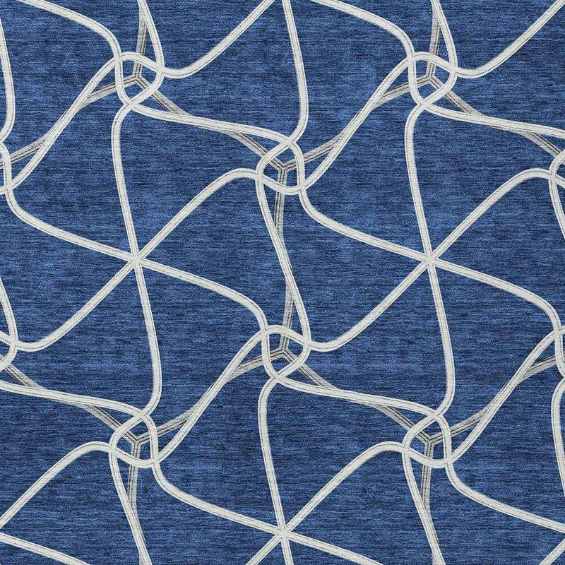 10' X 14' Blue And Ivory Geometric Washable Indoor Outdoor Area Rug