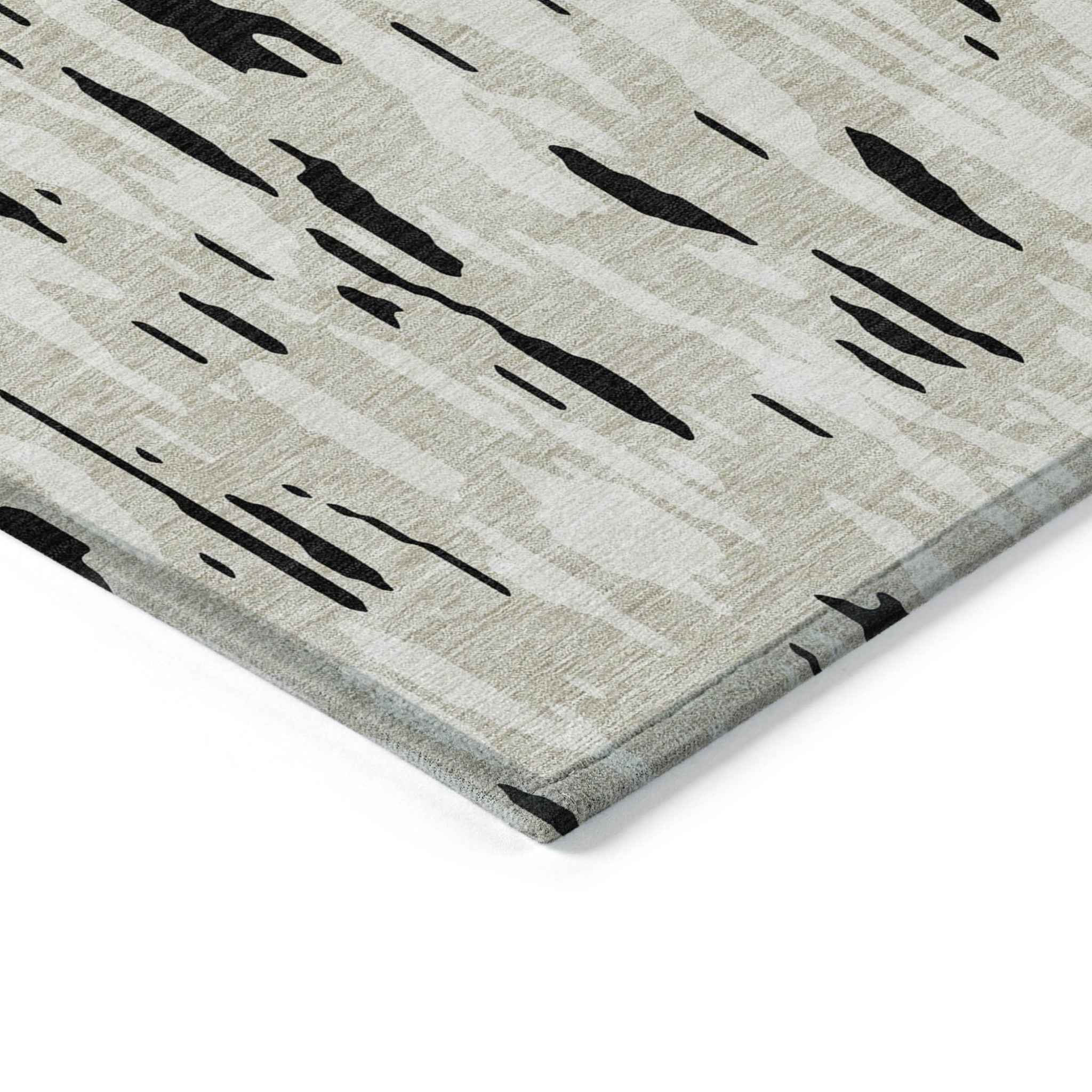 9' X 12' Black And Ivory Abstract Washable Indoor Outdoor Area Rug