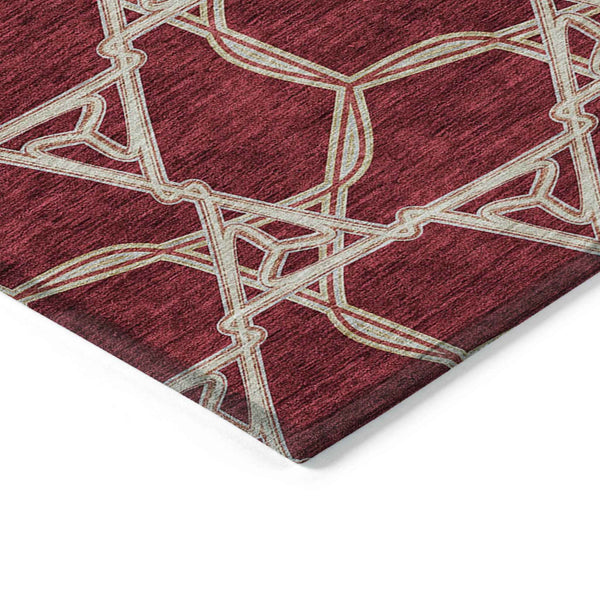 5' X 8' Burgundy And Gold Geometric Washable Indoor Outdoor Area Rug