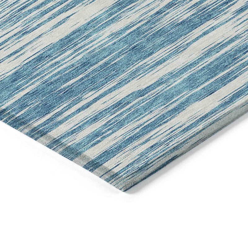 3' X 5' Teal Blue And Ivory Abstract Washable Indoor Outdoor Area Rug