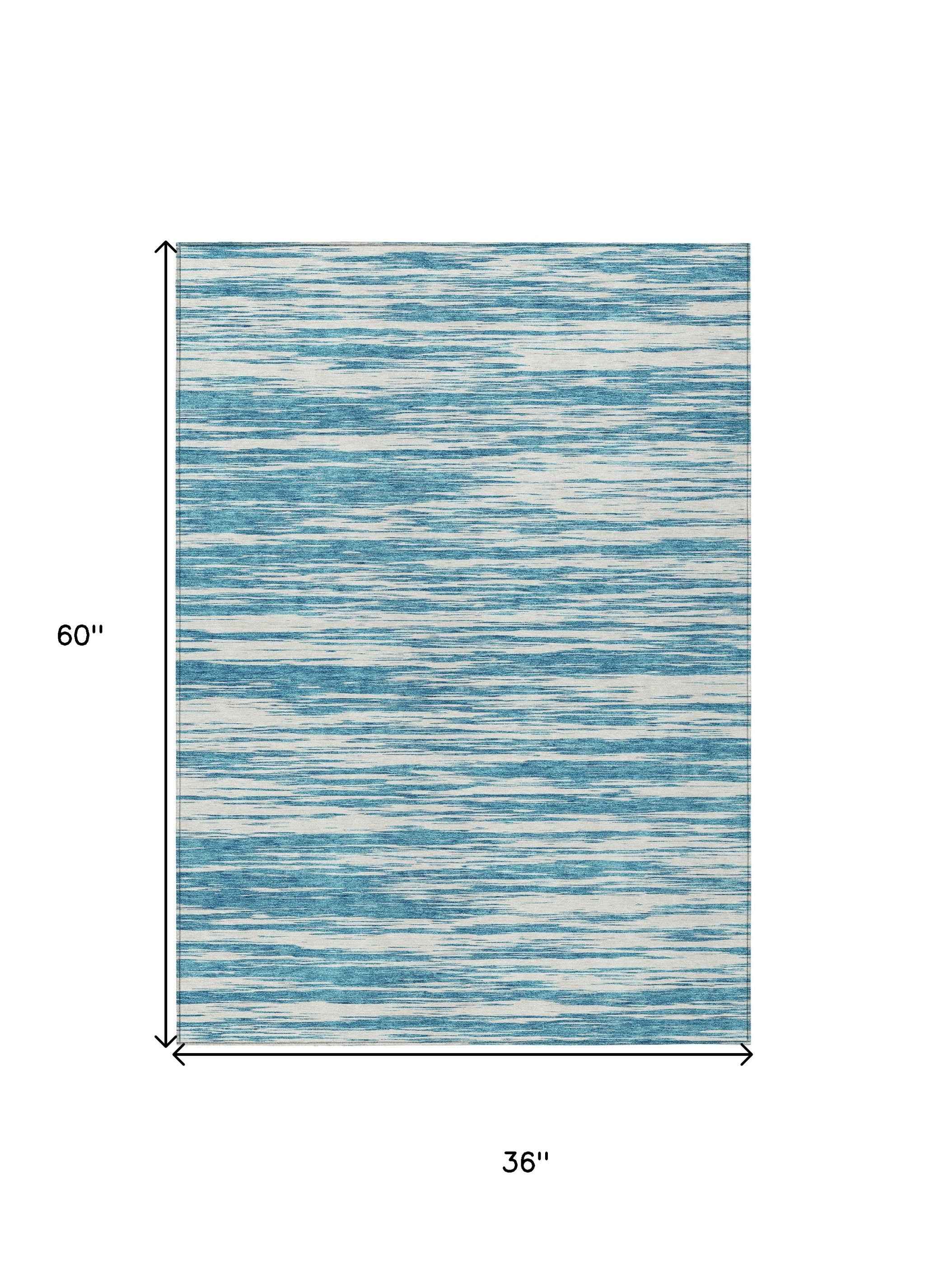 3' X 5' Teal Blue And Ivory Abstract Washable Indoor Outdoor Area Rug