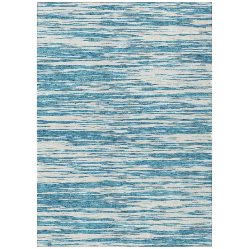 3' X 5' Teal Blue And Ivory Abstract Washable Indoor Outdoor Area Rug