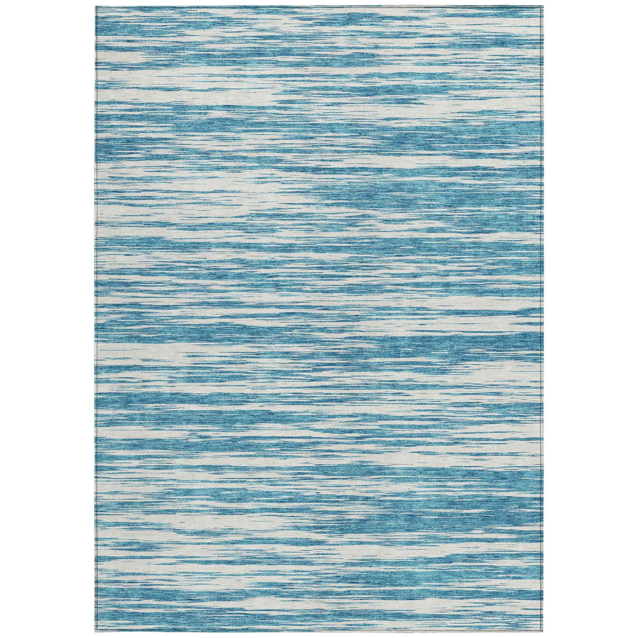 3' X 5' Teal Blue And Ivory Abstract Washable Indoor Outdoor Area Rug