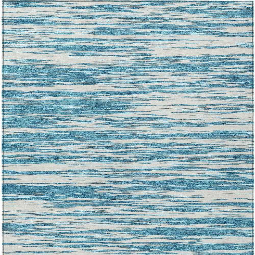 5' X 8' Teal Blue And Ivory Abstract Washable Indoor Outdoor Area Rug