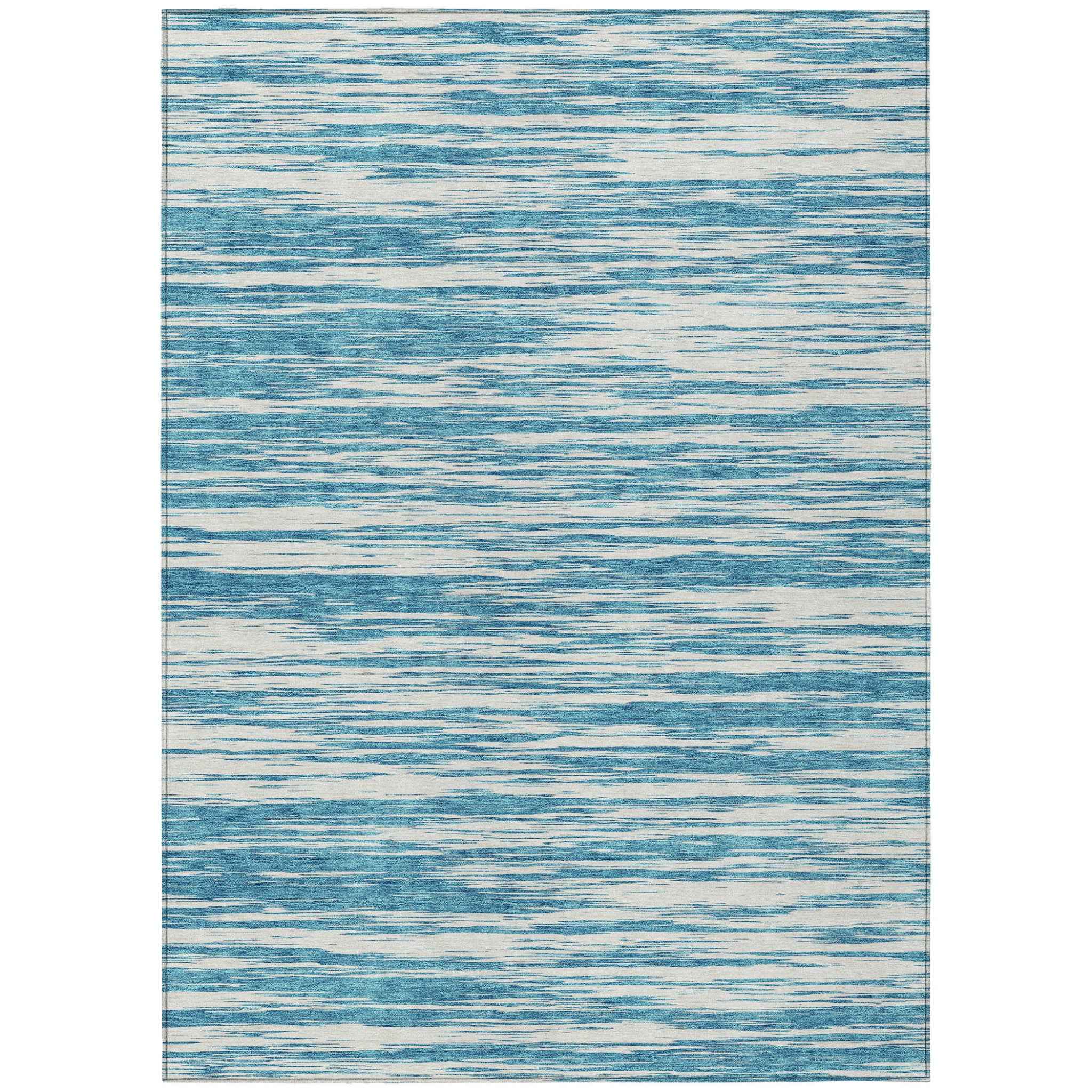 5' X 8' Teal Blue And Ivory Abstract Washable Indoor Outdoor Area Rug