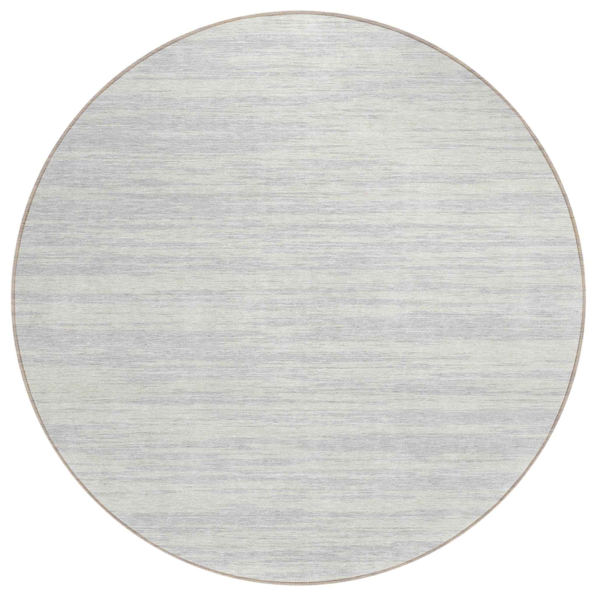 8' Silver And Ivory Round Abstract Washable Indoor Outdoor Area Rug