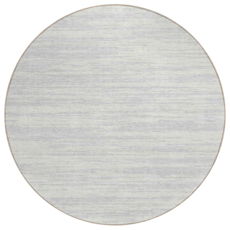 8' Silver And Ivory Round Abstract Washable Indoor Outdoor Area Rug