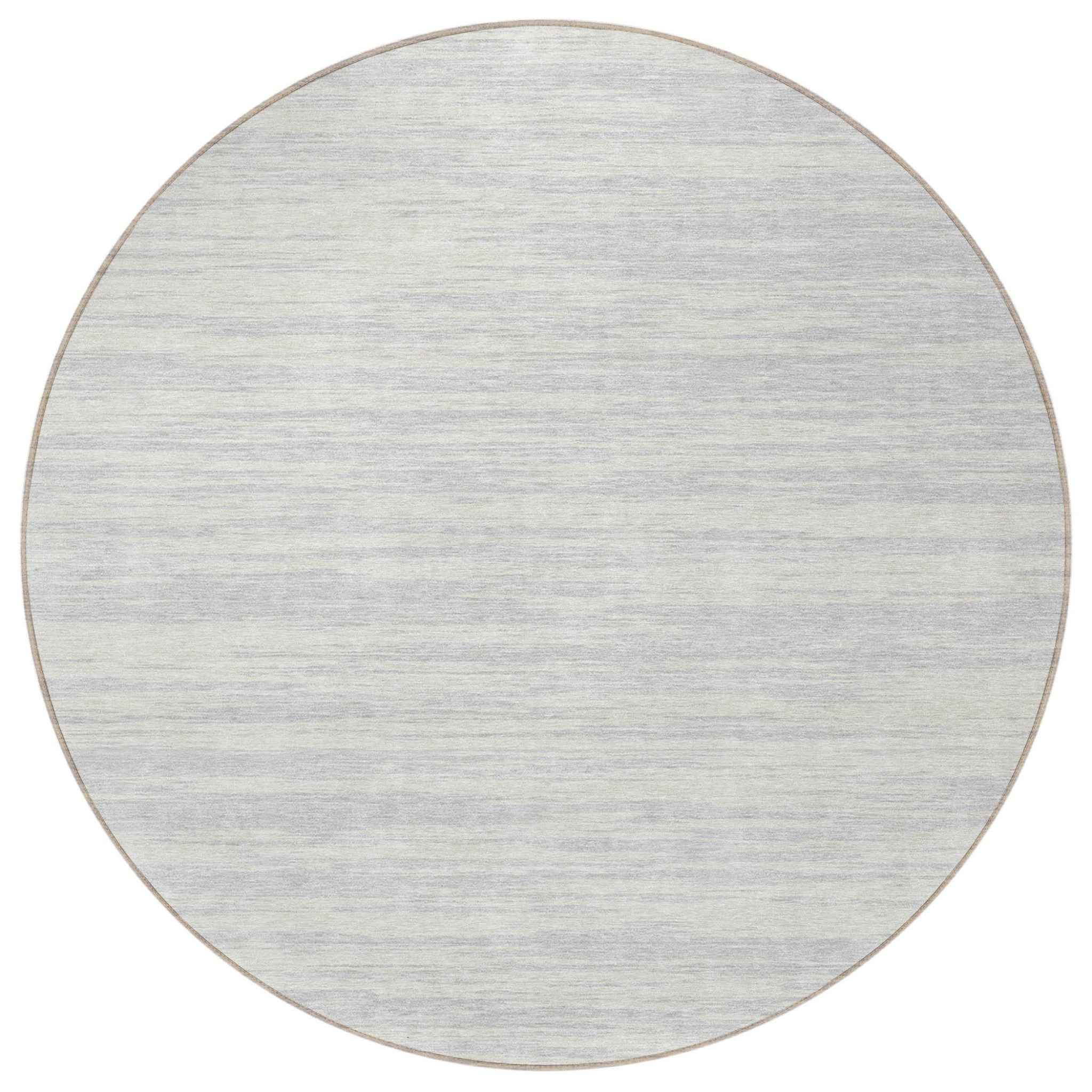 8' Silver And Ivory Round Abstract Washable Indoor Outdoor Area Rug