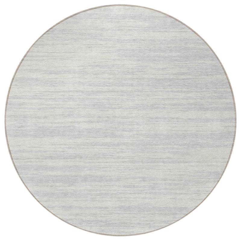 8' Silver And Ivory Round Abstract Washable Indoor Outdoor Area Rug