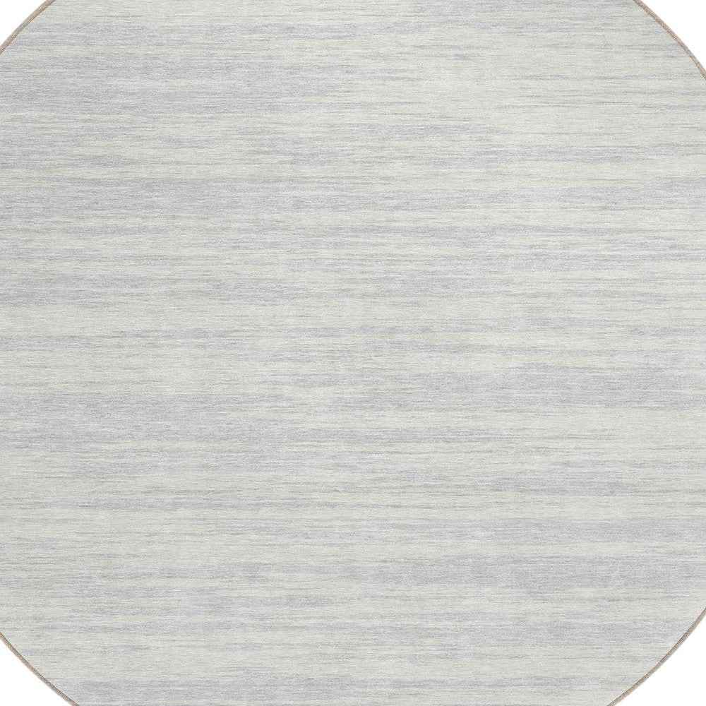 8' Silver And Ivory Round Abstract Washable Indoor Outdoor Area Rug