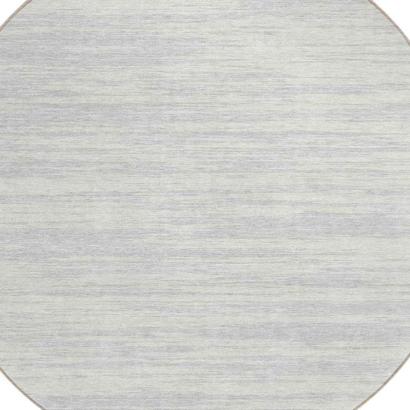 8' Silver And Ivory Round Abstract Washable Indoor Outdoor Area Rug