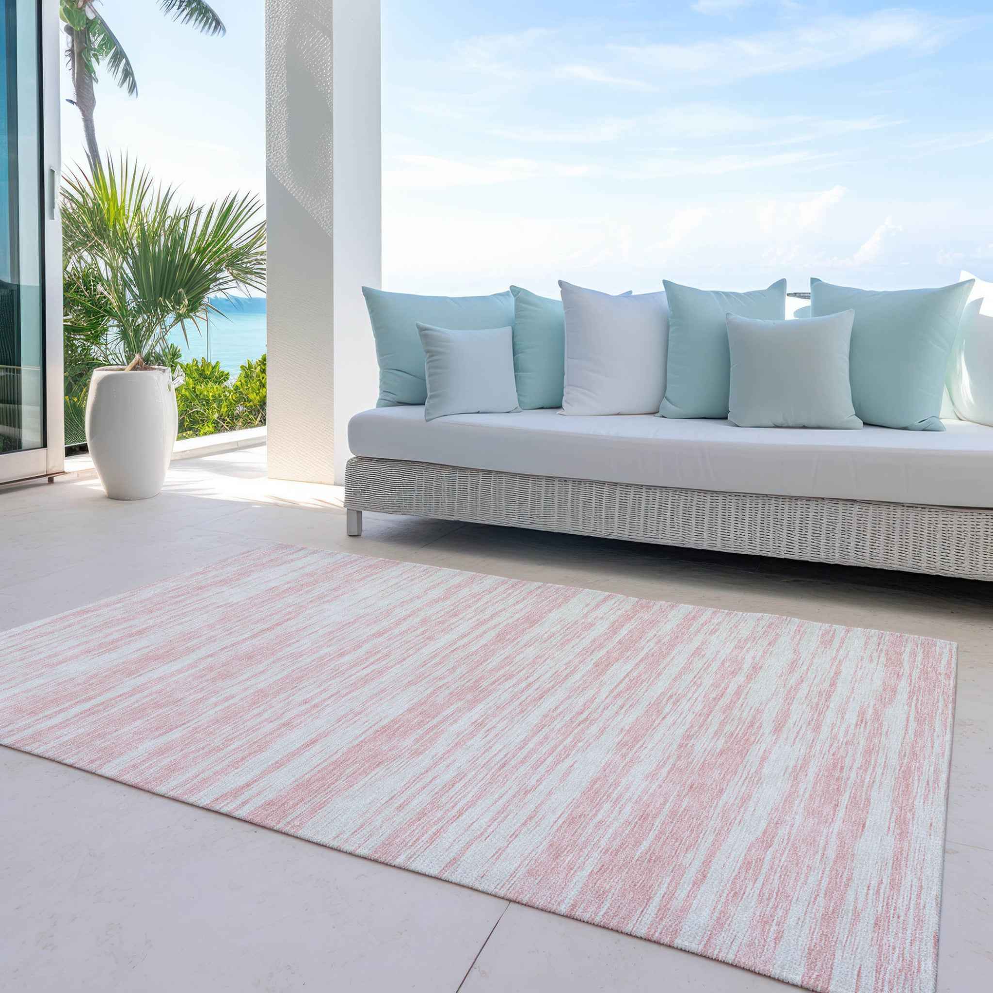 8' X 10' Pink And Ivory Abstract Washable Indoor Outdoor Area Rug