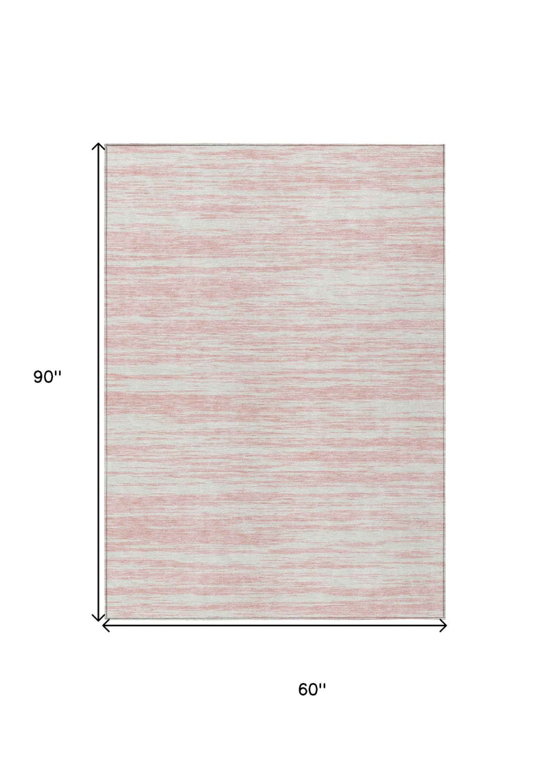 5' X 8' Pink And Ivory Abstract Washable Indoor Outdoor Area Rug