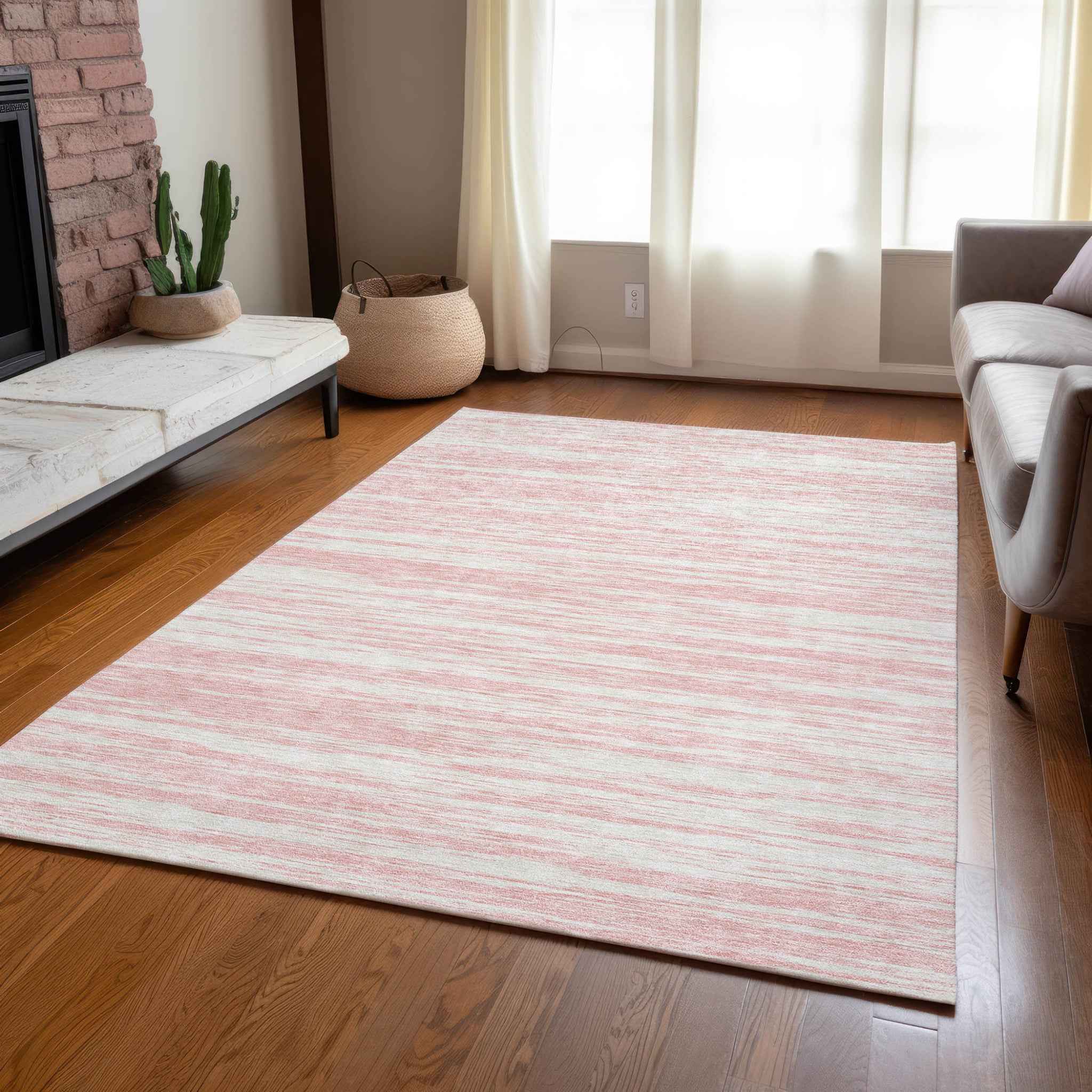 5' X 8' Pink And Ivory Abstract Washable Indoor Outdoor Area Rug