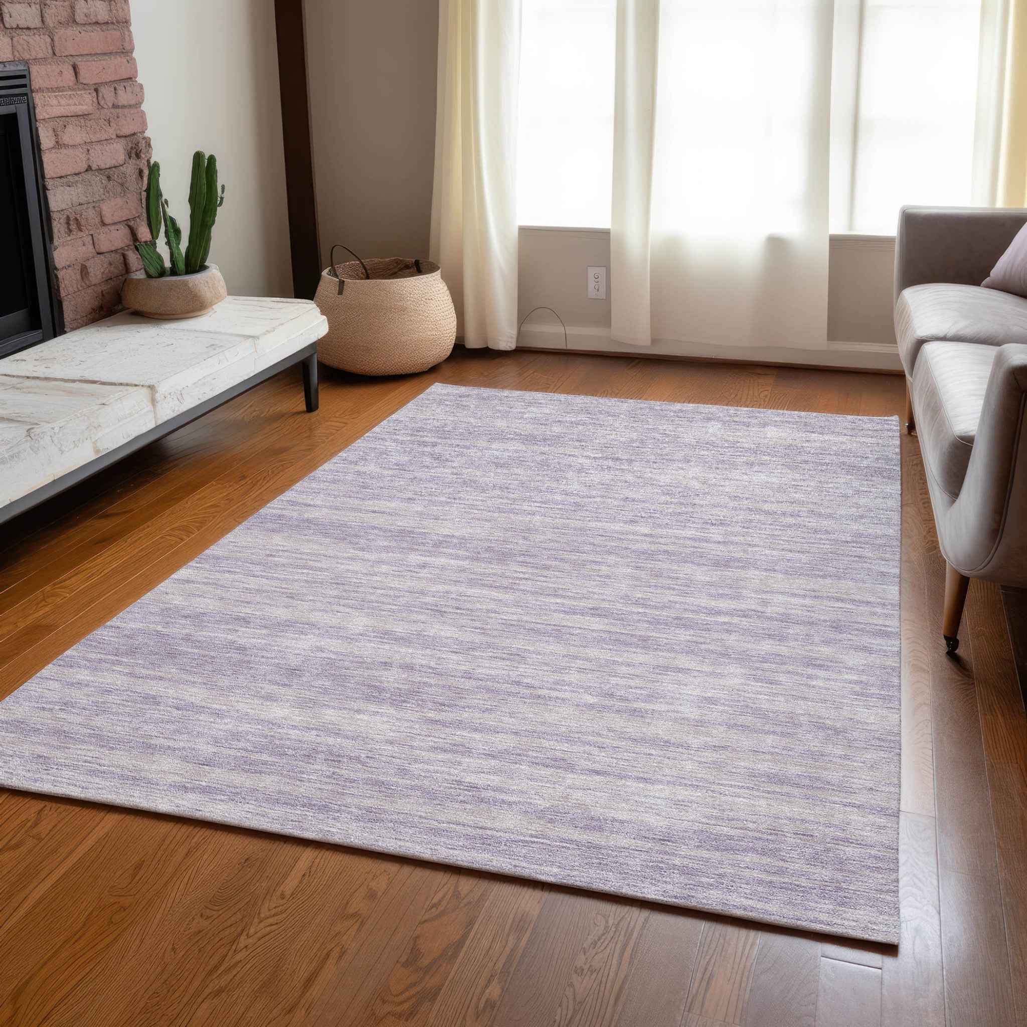 5' X 8' Lavender And Lilac Abstract Washable Indoor Outdoor Area Rug