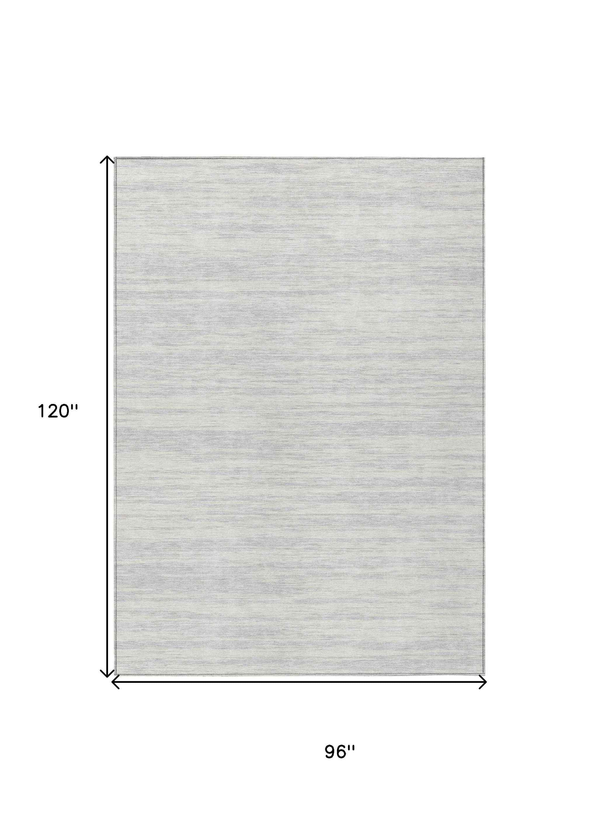 8' X 10' Silver And Ivory Abstract Washable Indoor Outdoor Area Rug