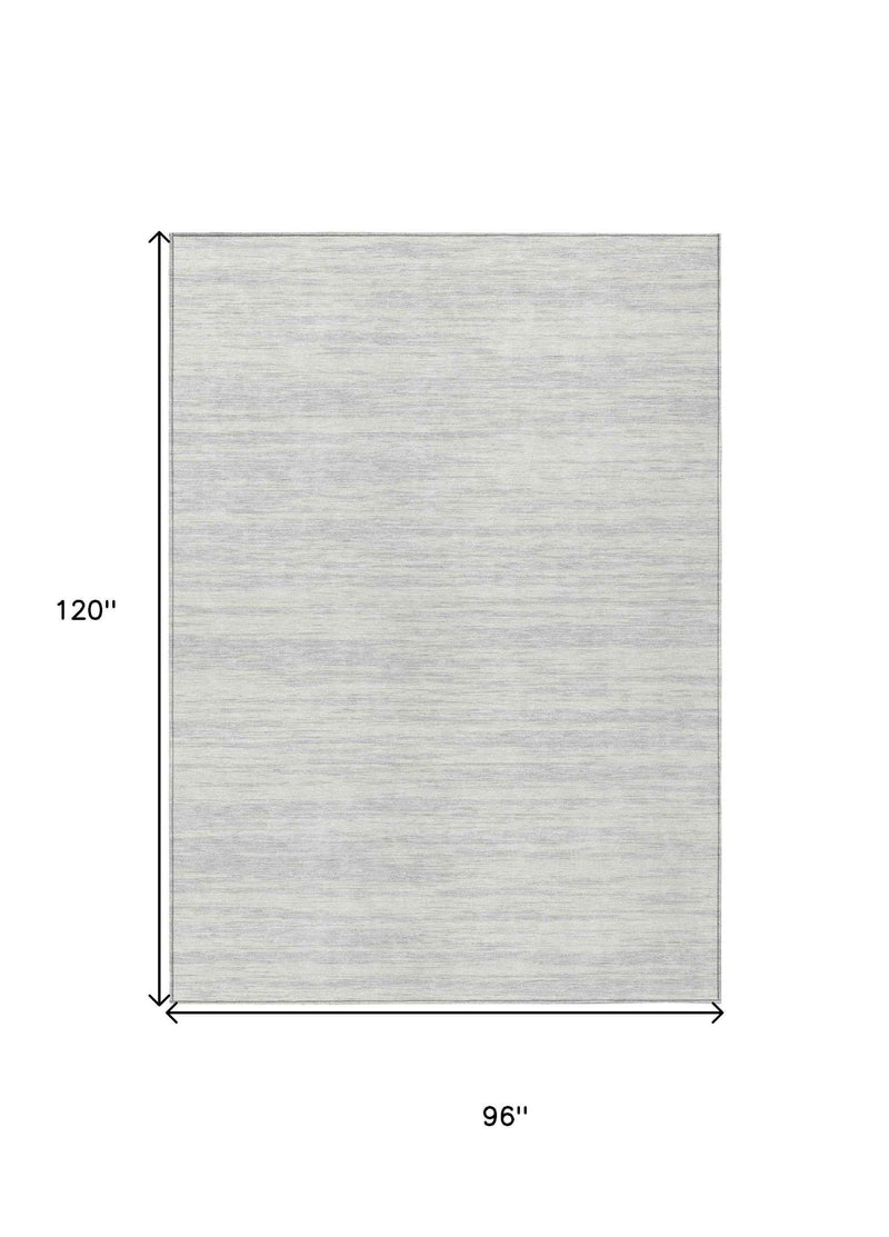 8' X 10' Silver And Ivory Abstract Washable Indoor Outdoor Area Rug