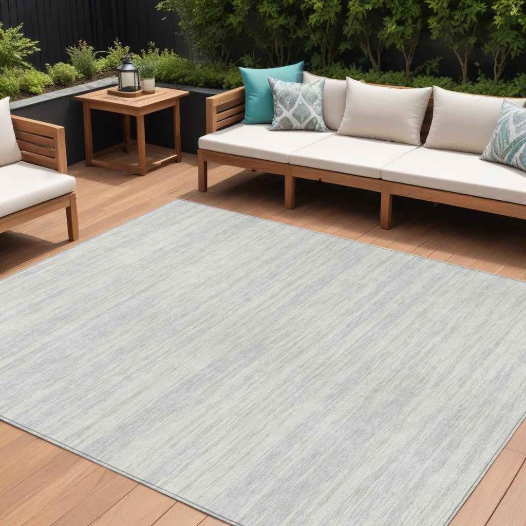 8' X 10' Silver And Ivory Abstract Washable Indoor Outdoor Area Rug