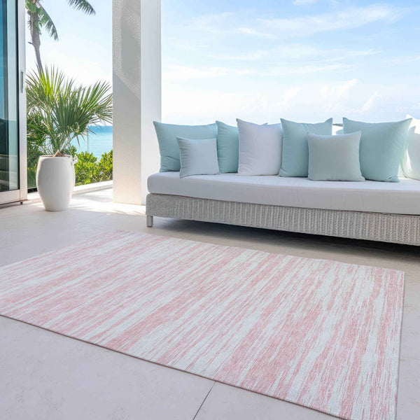 3' X 5' Pink And Ivory Abstract Washable Indoor Outdoor Area Rug