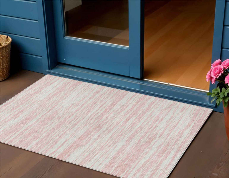 3' X 5' Pink And Ivory Abstract Washable Indoor Outdoor Area Rug